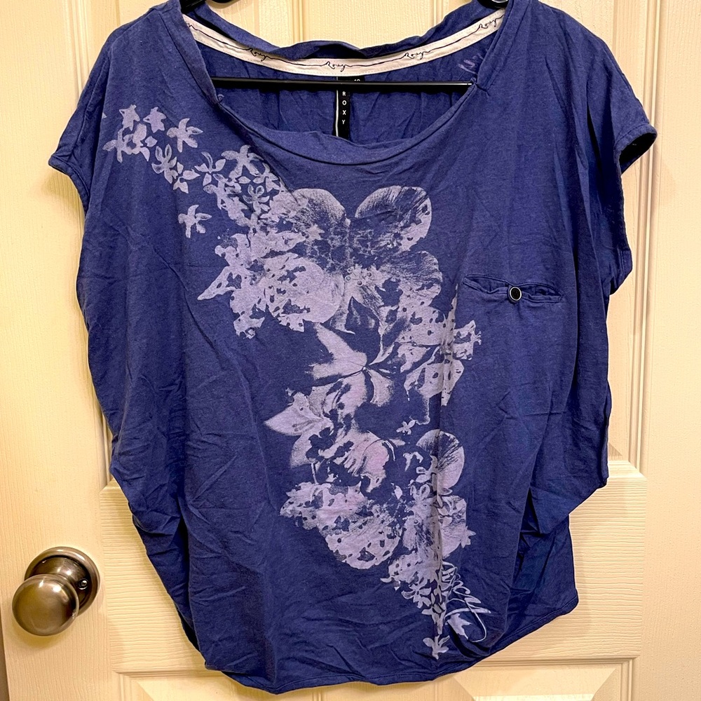 Roxy Slouchy Tee Purple Floral Sz M